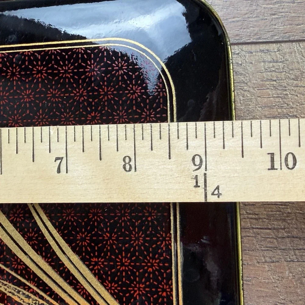 Vintage Japanese Black Lacquer Bento Box Gold Iris Floral‎ Divided Tray Lid